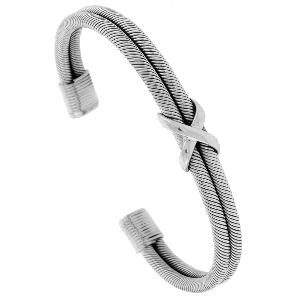 Sabrina Silver Sterling Silver Wire Wrapped Cable Cuff Bangle Kiss Bracelet 5/16 inch wide, at Sears.com