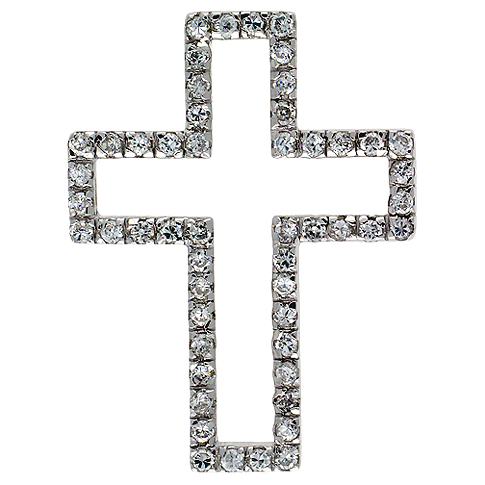 Sabrina Silver Sterling Silver Cross Cut Out Pendant, w/ Brilliant Cut CZ Stones, 1 1/2" (38 mm) tall, w/ 18" Thin Snake Chain at Sears.com