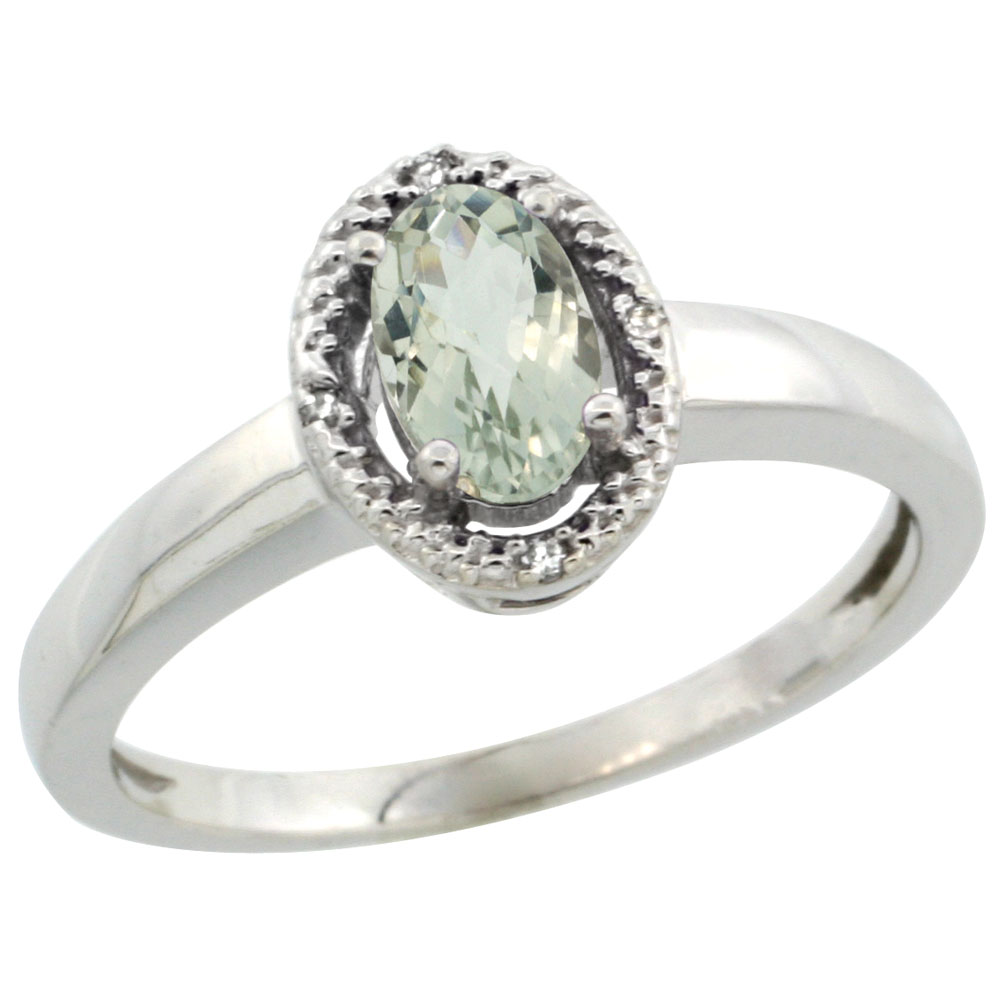 Sabrina Silver 10k White Gold Diamond Halo Green Amethyst Ring 0.75 Carat Oval Shape 6X4 mm, 3/8 inch (9mm) wide, sizes 5-10 at Sears.com