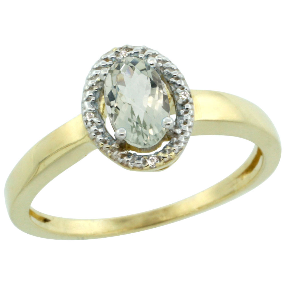 Sabrina Silver 10k Yellow Gold Diamond Halo Green Amethyst Ring 0.75 Carat Oval Shape 6X4 mm, 3/8 inch (9mm) wide, sizes 5-10 at Sears.com