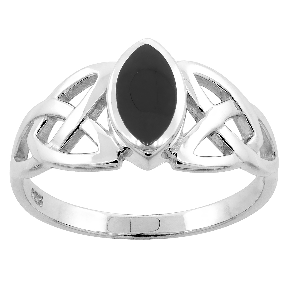 Sabrina Silver Sterling Silver Celtic Triquetra Trinity Knot Ring with Navette Black Onyx Stone, 1/2 inch wide, size 11.5 at Sears.com