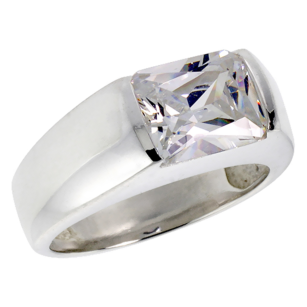 Sabrina Silver Sterling Silver 3.0 Carat Size Emerald Cut Cubic Zirconia Men"s Solitaire Ring (Available in Sizes 8 to 13) size 9 at Sears.com