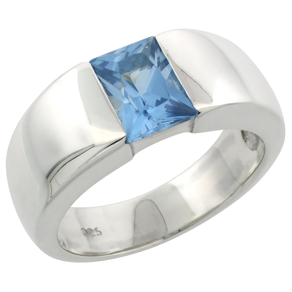 Sabrina Silver Sterling Silver 1.5 Carat Size Emerald Cut Blue Topaz Colored CZ Men"s Solitaire Ring (Available in Sizes 8 to 13) size 8 at Sears.com