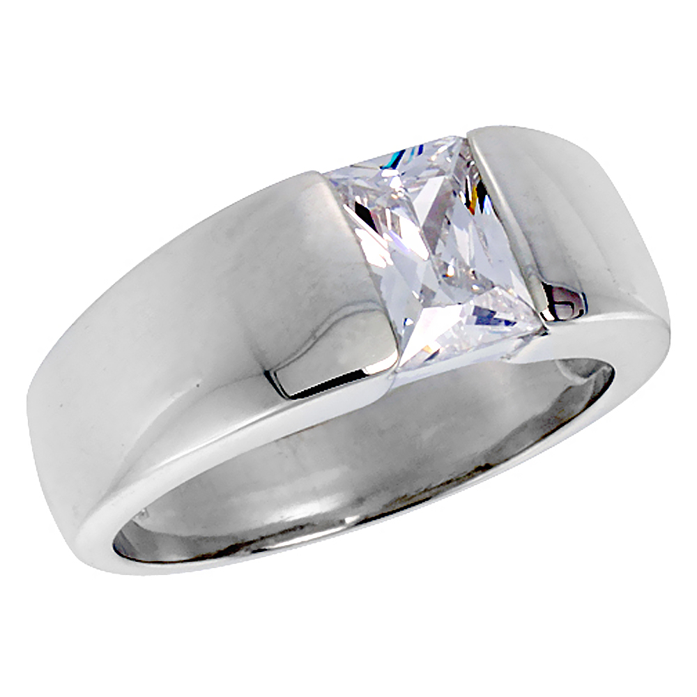 Sabrina Silver Sterling Silver 1.5 Carat Size Emerald Cut Cubic Zirconia Men"s Solitaire Ring (Available in Sizes 8 to 13) size 12 at Sears.com