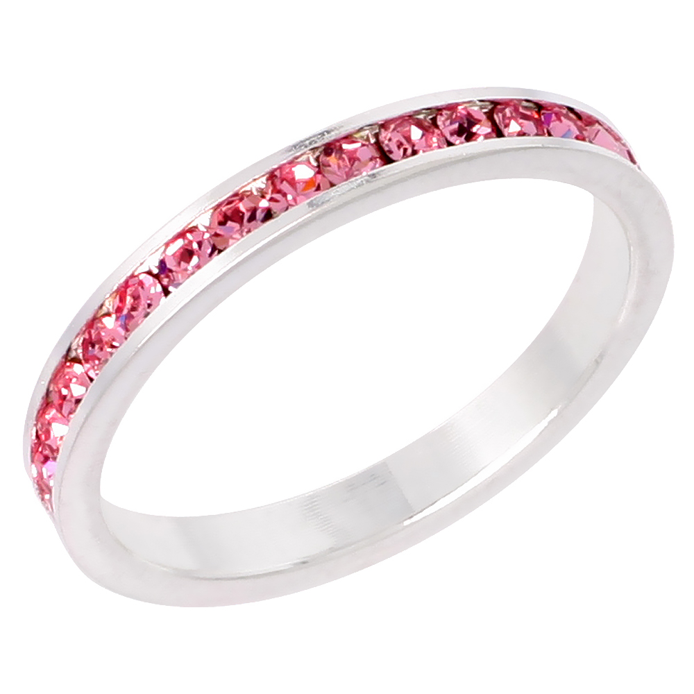 Sabrina Silver Sterling Silver Eternity Band, w/ October Birthstone, Pink Tourmaline Crystals, 1/8" (3 mm) wide at Sears.com