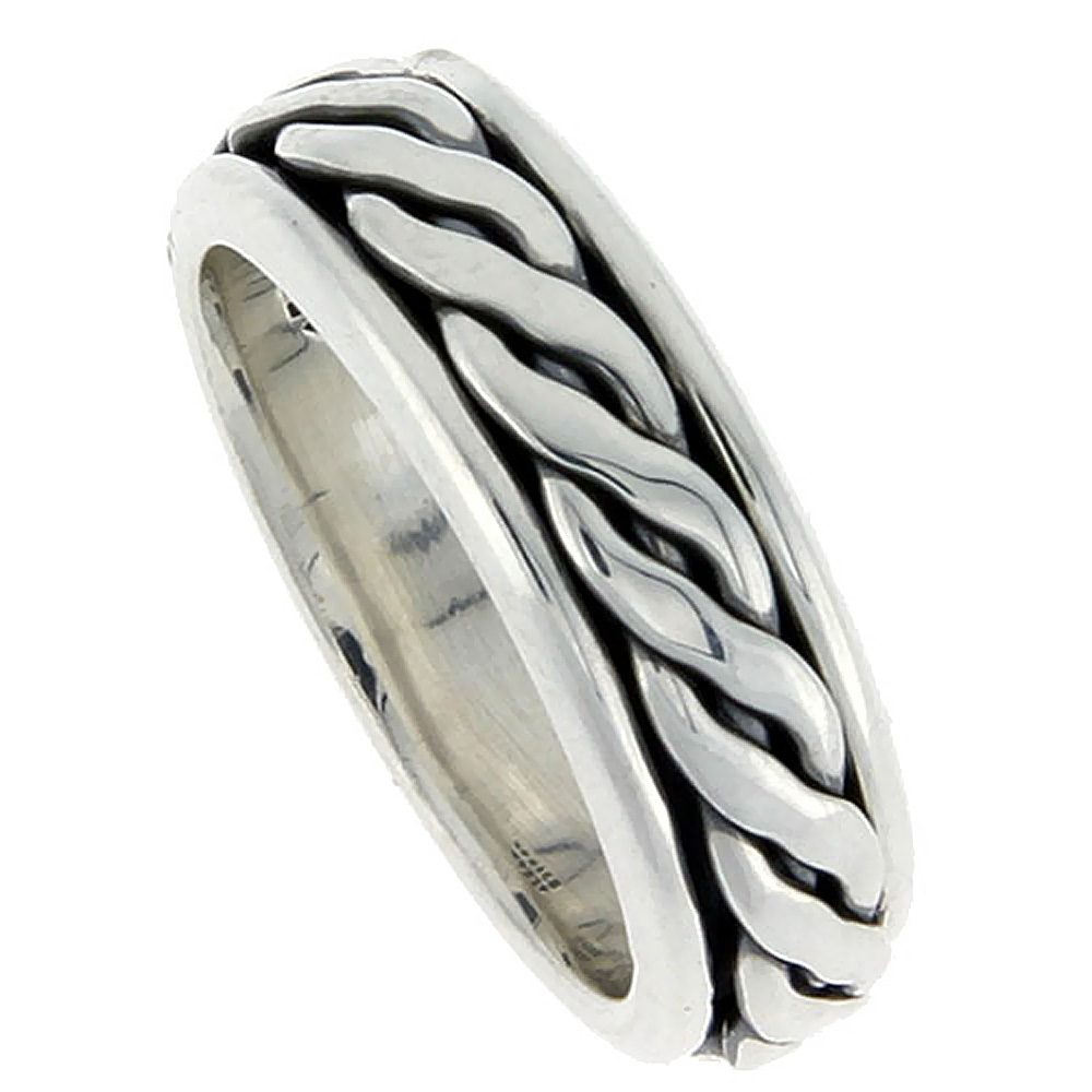 Sabrina Silver Sterling Silver Men"s Spinner Ring Rope Design Handmade 5/16 wide, Size 10 at Sears.com