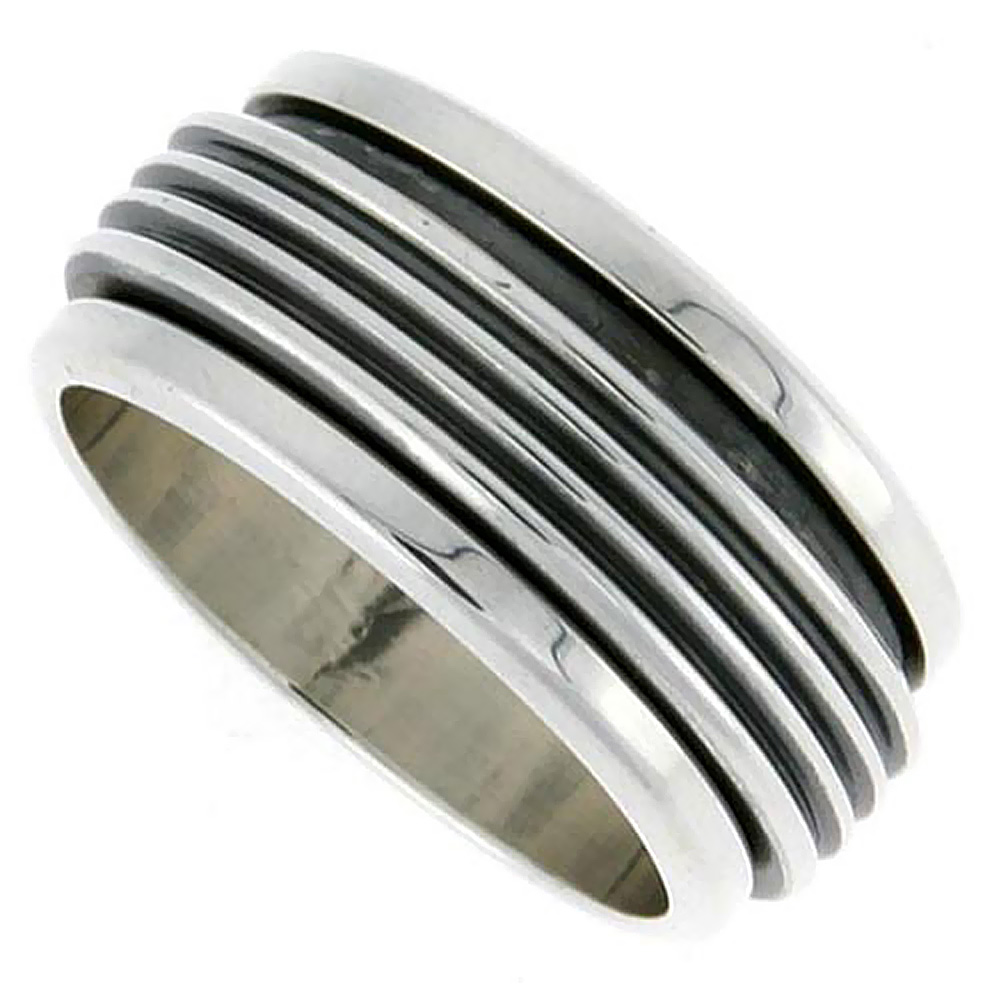 Sabrina Silver Sterling Silver Men"s Spinner Ring Ribbed Design Handmade 3/8 inch wide, Size 10 at Sears.com