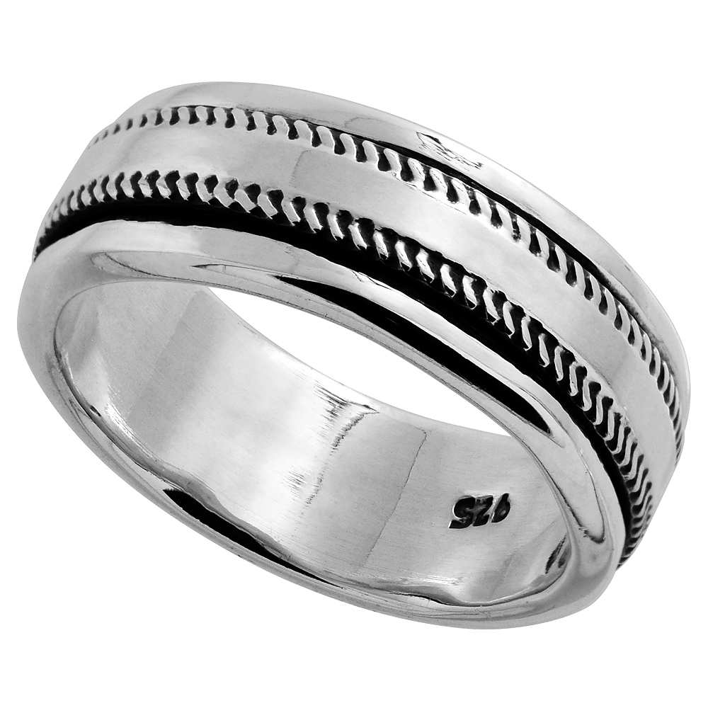 Sabrina Silver Sterling Silver Men"s Spinner Ring Rope Edge Design Handmade 5/16 wide, Size 10 at Sears.com