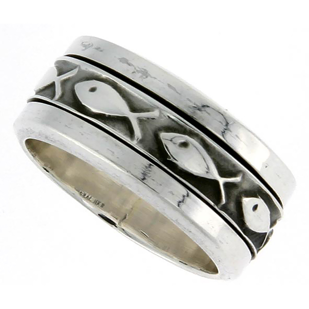 Sabrina Silver Sterling Silver Men"s Spinner Ring Ichthus Christian Fish Design Handmade 5/16 wide, Size 10 at Sears.com
