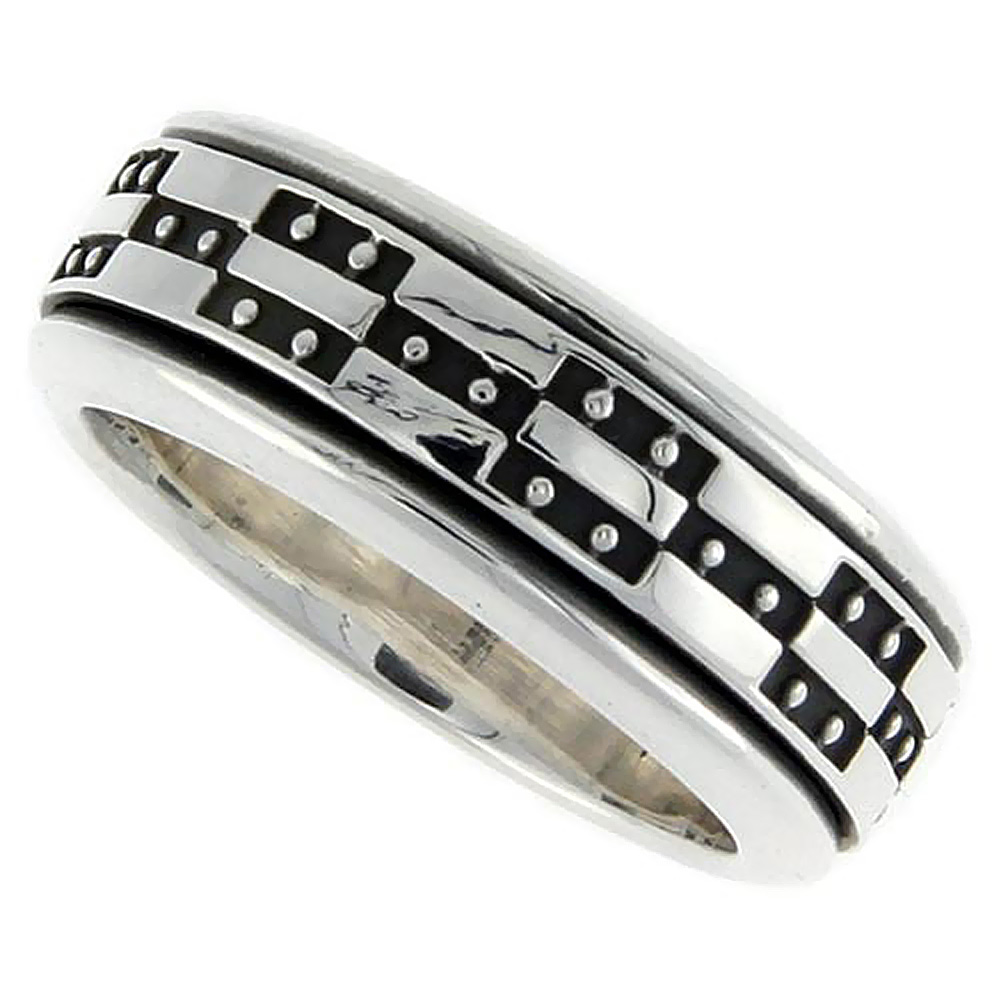 Sabrina Silver Sterling Silver Men"s Spinner Ring Geometric Design Handmade 3/8 inch wide, Size 10 at Sears.com