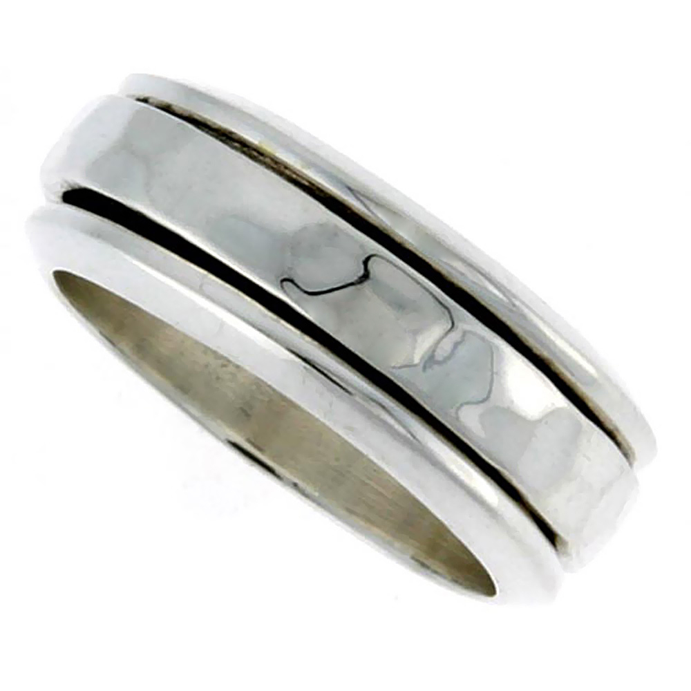Sabrina Silver Sterling Silver Men"s Spinner Ring Flat Band Hammered finish Handmade 5/16 wide, size 10 at Sears.com