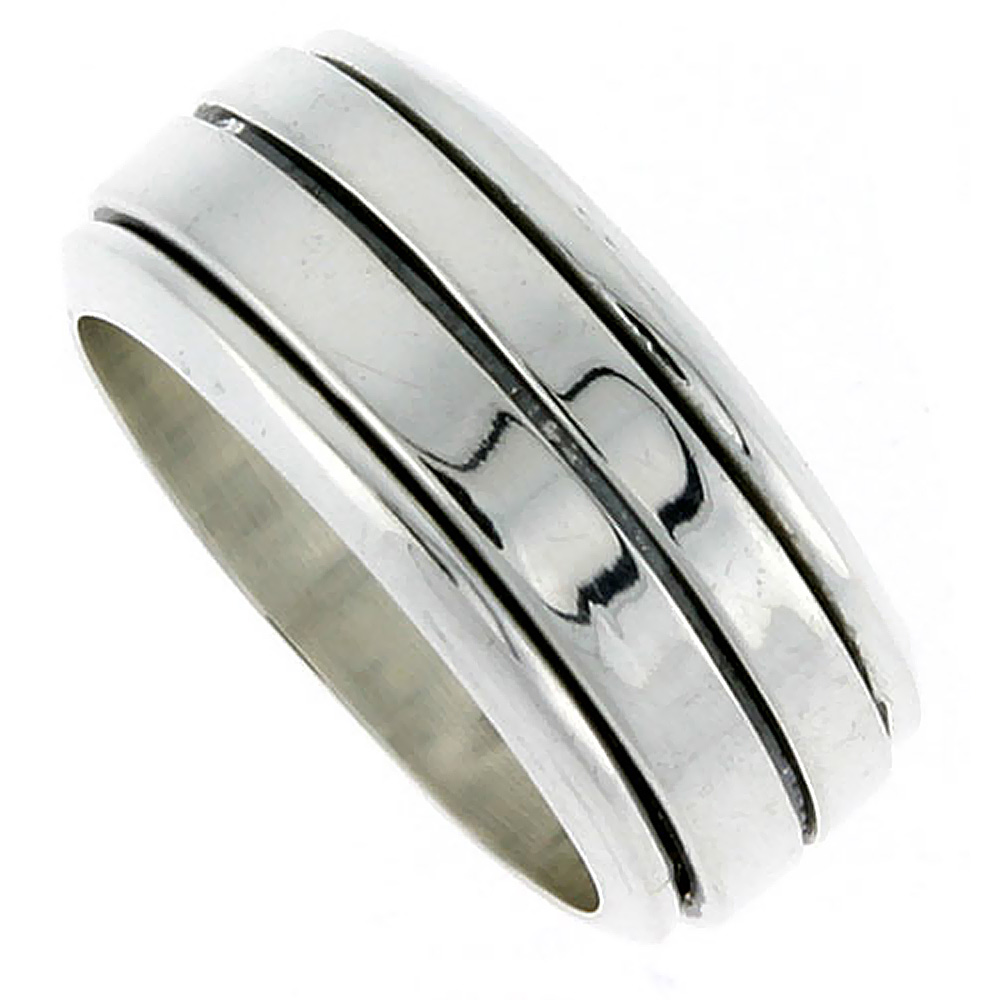 Sabrina Silver Sterling Silver Men"s Spinner Ring Flat Band center Groove Handmade 5/16 wide, Size 10 at Sears.com