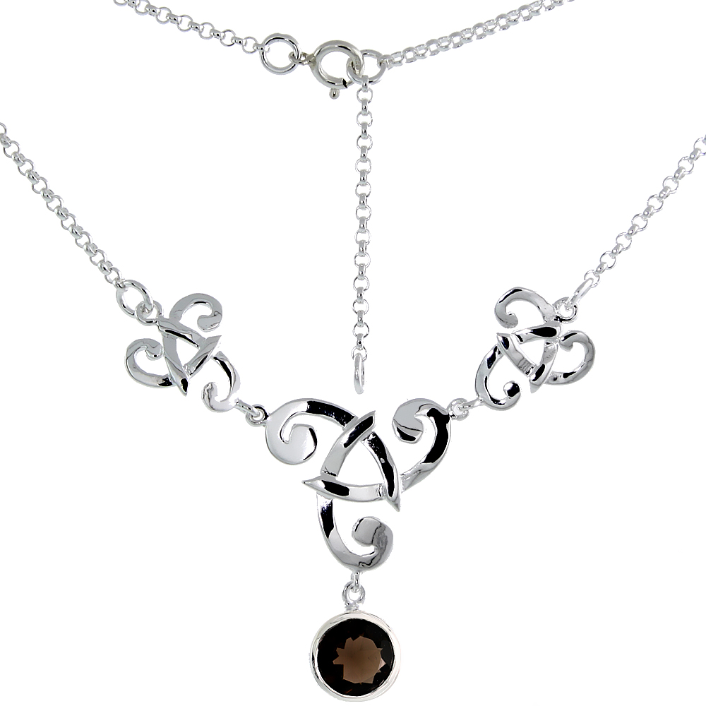 Sabrina Silver Sterling Silver Celtic Fish Trinity Triquetra Knot Necklace w/ Natural Smoky Topaz, 16 inch long at Sears.com