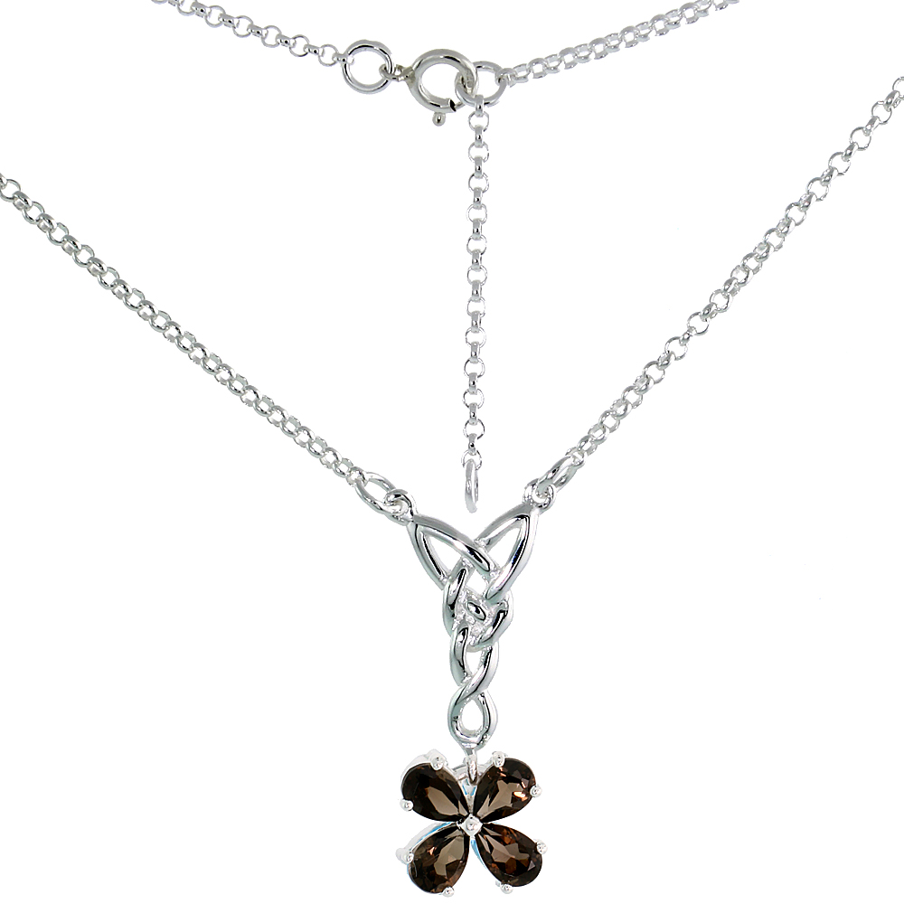 Sabrina Silver Sterling Silver Celtic 4-Leaf Clover Love Knot Necklace w/ Natural Smoky Topaz, 16 inch long at Sears.com