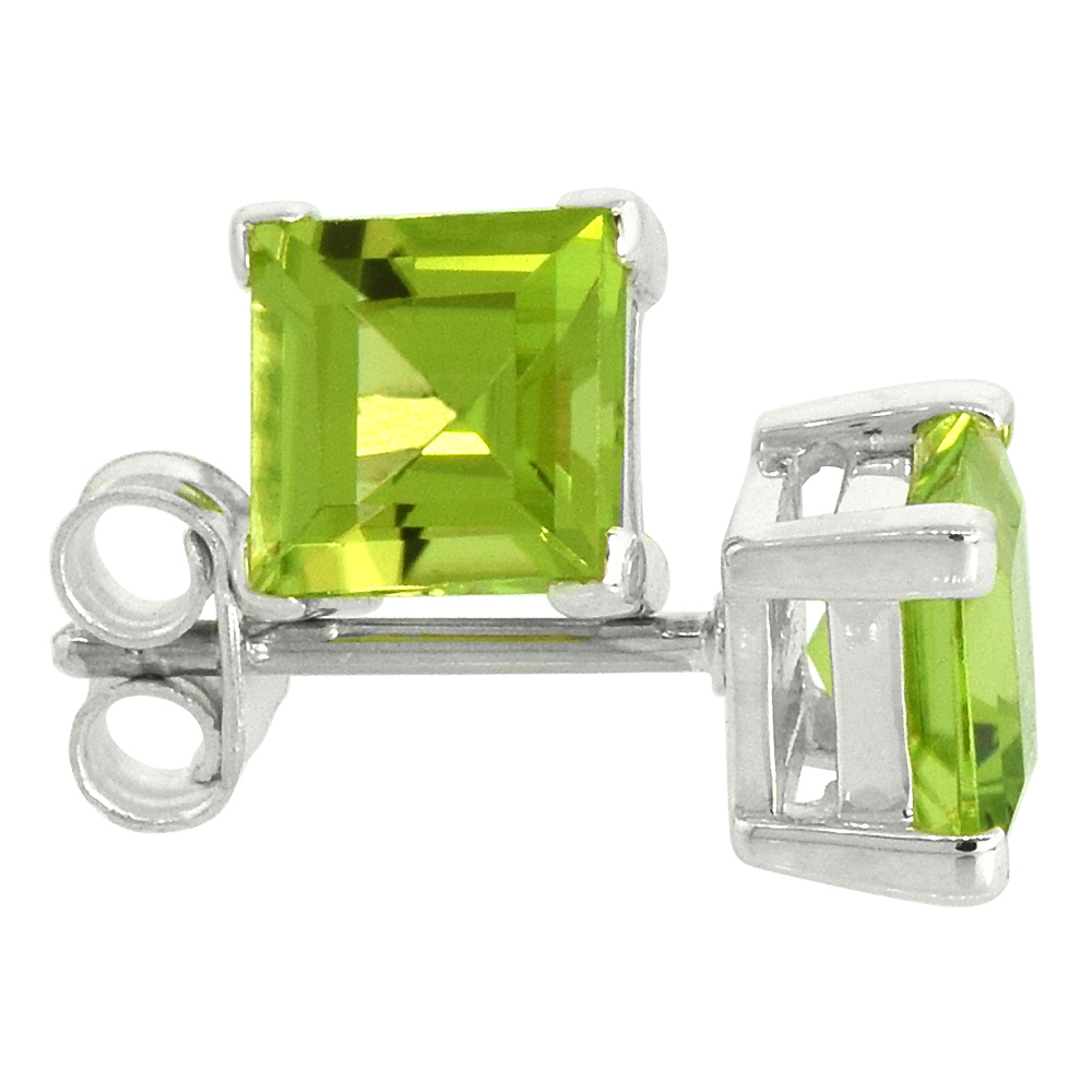 Sabrina Silver August Birthstone, Natural Peridot 1 1/4 Carat (6 mm) Size Princess Cut Square Stud Earrings in Sterling Silver Basket Setting at Sears.com