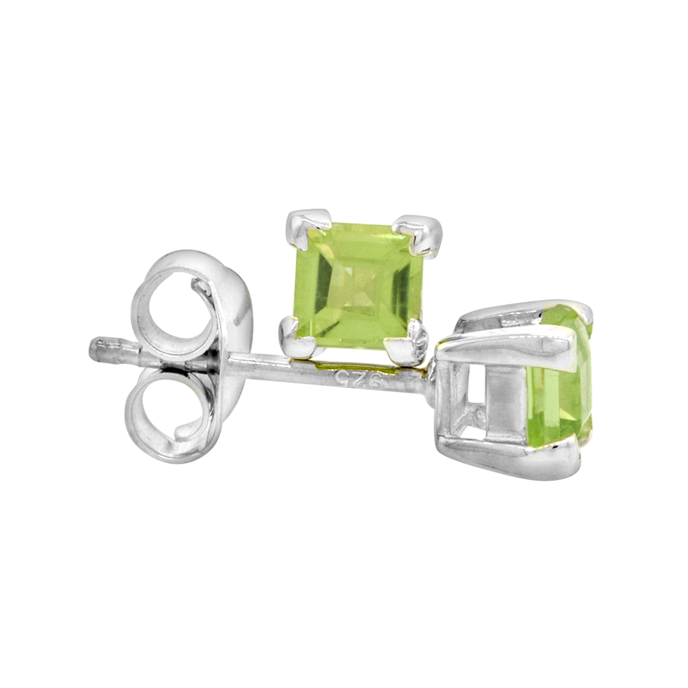 Sabrina Silver August Birthstone, Natural Peridot 0.40 Carat (4 mm) Size Princess Cut Square Stud Earrings in Sterling Silver Basket Setting at Sears.com