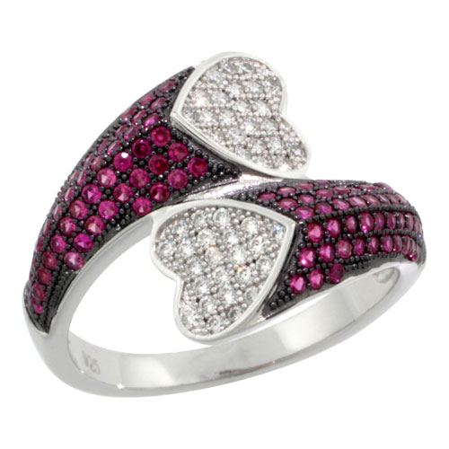 Sabrina Silver Sterling Silver Cubic Zirconia Micro Pave Heart Shape Water Drop Ring w/ White & Pink Stones, Sizes 6 to 9 at Sears.com
