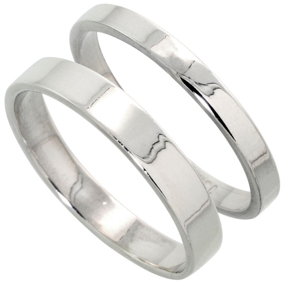 Sabrina Silver Sterling Silver Flat Wedding Band Ring Set His and Hers 3 mm + 4 mm sizes 4 to 13.5, at Sears.com