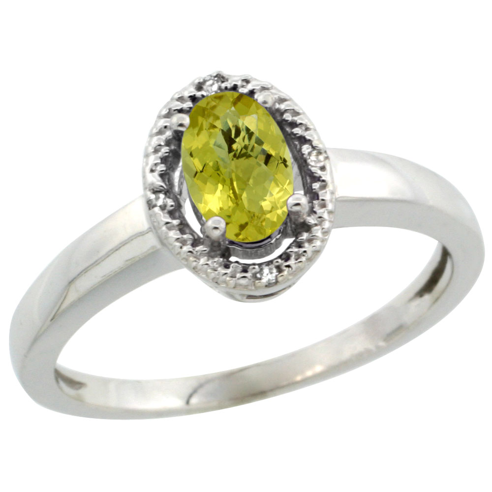 Sabrina Silver 10k White Gold Diamond Halo Lemon Quartz Ring 0.75 Carat Oval Shape 6X4 mm, 3/8 inch (9mm) wide, size 9 at Sears.com