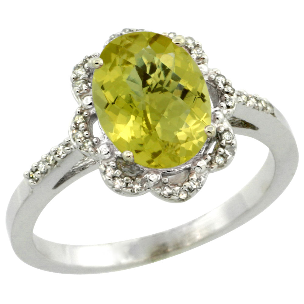 Sabrina Silver 10k White Gold Diamond Halo Lemon Quartz Ring 1.65 Carat Oval Shape 9X7 mm, 7/16 inch (11mm) wide, size 7.5 at Sears.com