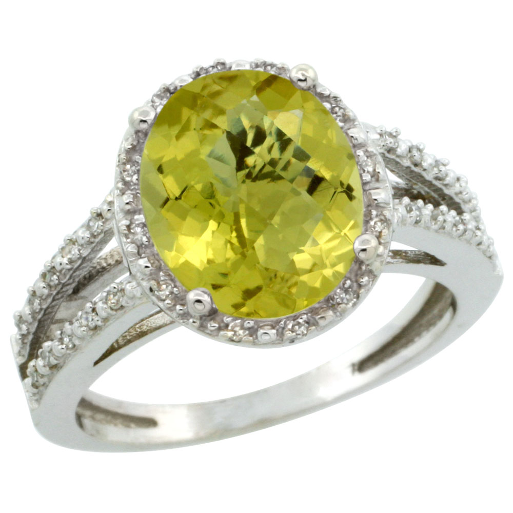 Sabrina Silver 10k White Gold Diamond Halo Lemon Quartz Ring 2.85 Carat Oval Shape 11X9 mm, 7/16 inch (11mm) wide, size 7.5 at Sears.com