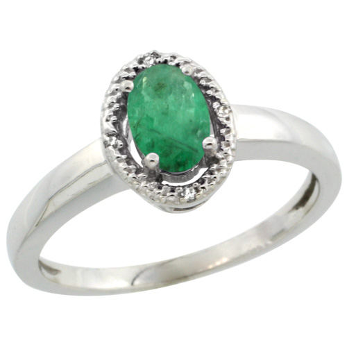 Sabrina Silver 14k White Gold Diamond Halo Emerald Ring 0.75 Carat Oval Shape 6X4 mm, 3/8 inch (9mm) wide, size 10 at Sears.com