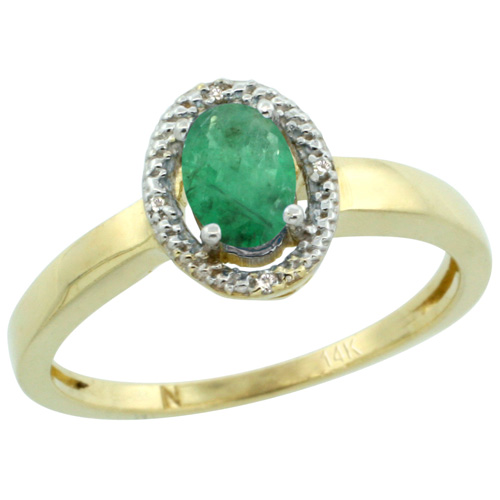 Sabrina Silver 14k Yellow Gold Diamond Halo Emerald Ring 0.75 Carat Oval Shape 6X4 mm, 3/8 inch (9mm) wide, size 6.5 at Sears.com