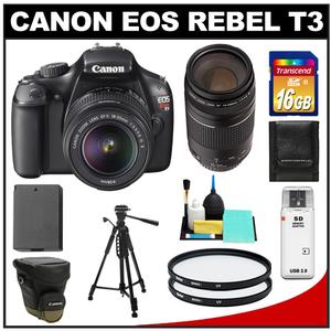 Canon EOS Rebel T3 Camera + EF-S 18-55 IS II Lens + 75-300 III Lens + 16GB Card + Battery + Case + 2 Filters + Tripod + Clean Kit at Sears.com
