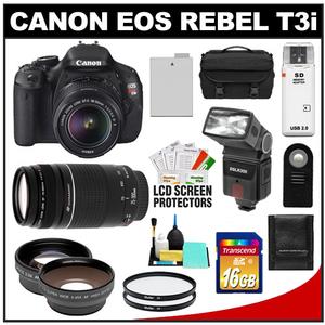Canon EOS Rebel T3i Camera + EF-S 18-55 IS II Lens + 75-300 Lens + 16GB Card + Flash + Case + Filter + Telephoto/Wide-Angle Lens Kit at Sears.com