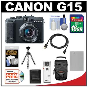 Canon PowerShot G15 Digital Camera (Black) with 16GB Card + Battery + Case + Flex Tripod + HDMI Cable + Accessory Kit at Sears.com