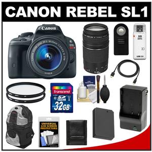 Canon EOS Rebel SL1 Camera + EF-S 18-55 IS STM Lens + EF 75-300 III Lens + 32GB Card + Battery + Backpack + Filters + Acc Kit at Sears.com