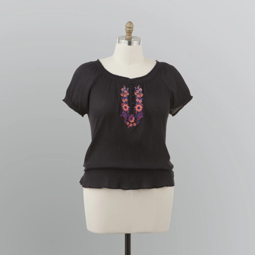 Gloria Vanderbilt Women s Plus Embroidered Peasant Top at Sears.com