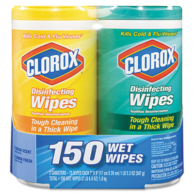 Clorox Disinfecting Wipes, 7 x 8, Lemon and Fresh, 75 Wipes/Canister, 2/Pack at Sears.com