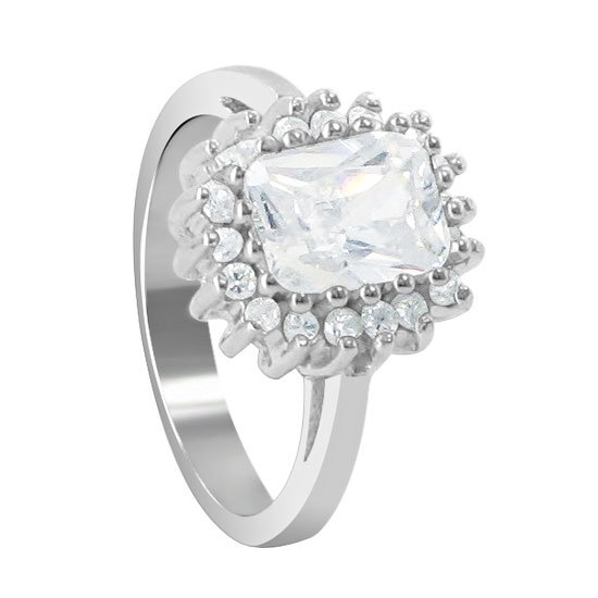Gem Avenue SORS059-6 Sterling Silver 10 x 12mm Emerald cut Clear CZ 2mm Ring Size 6 at Sears.com