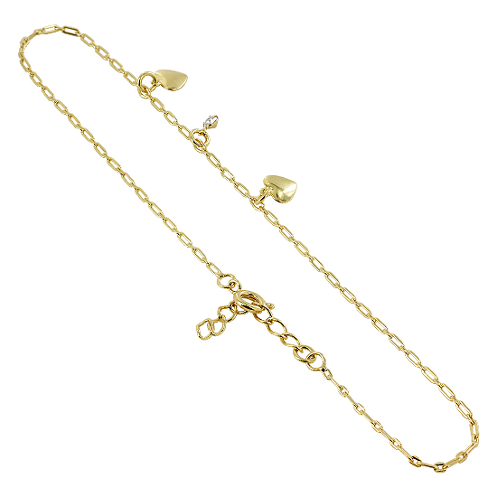 Gem Avenue HOAG029 18k Gold Plated 7mm Heart Charms 3mm Clear CZ Adjustable Anklet at Sears.com