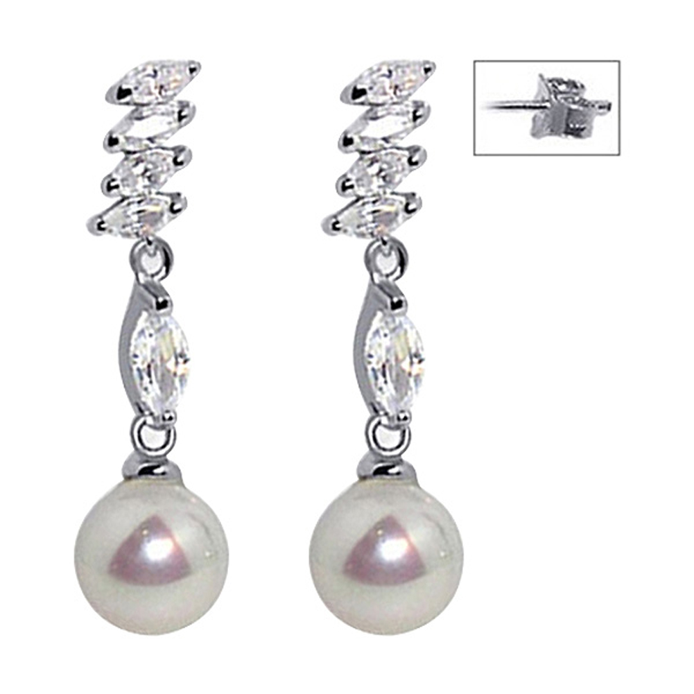 Gem Avenue TDEZ-3130 Nickel Free Marquise Cut CZ & Pearl .925 Silver Post 1" Drop Earrings at Sears.com