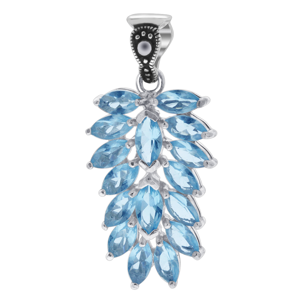 Gem Avenue TDPMZ-1120-AQ Nickel Free Sterling Silver Marcasite Aqua CZ Marquise Cut Pendant at Sears.com