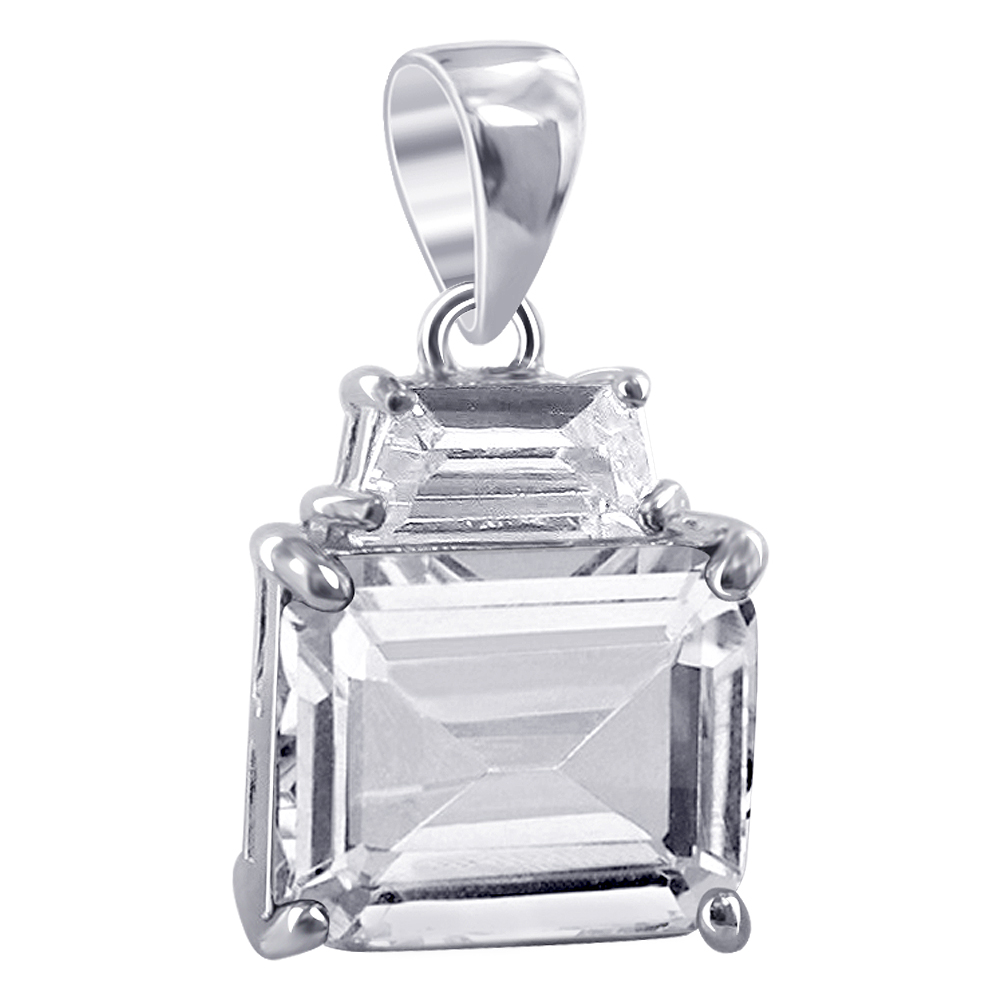 Gem Avenue TDPS006-C Nickel Free Sterling Silver Clear CZ Emerald Cut Baguette Pendant at Sears.com