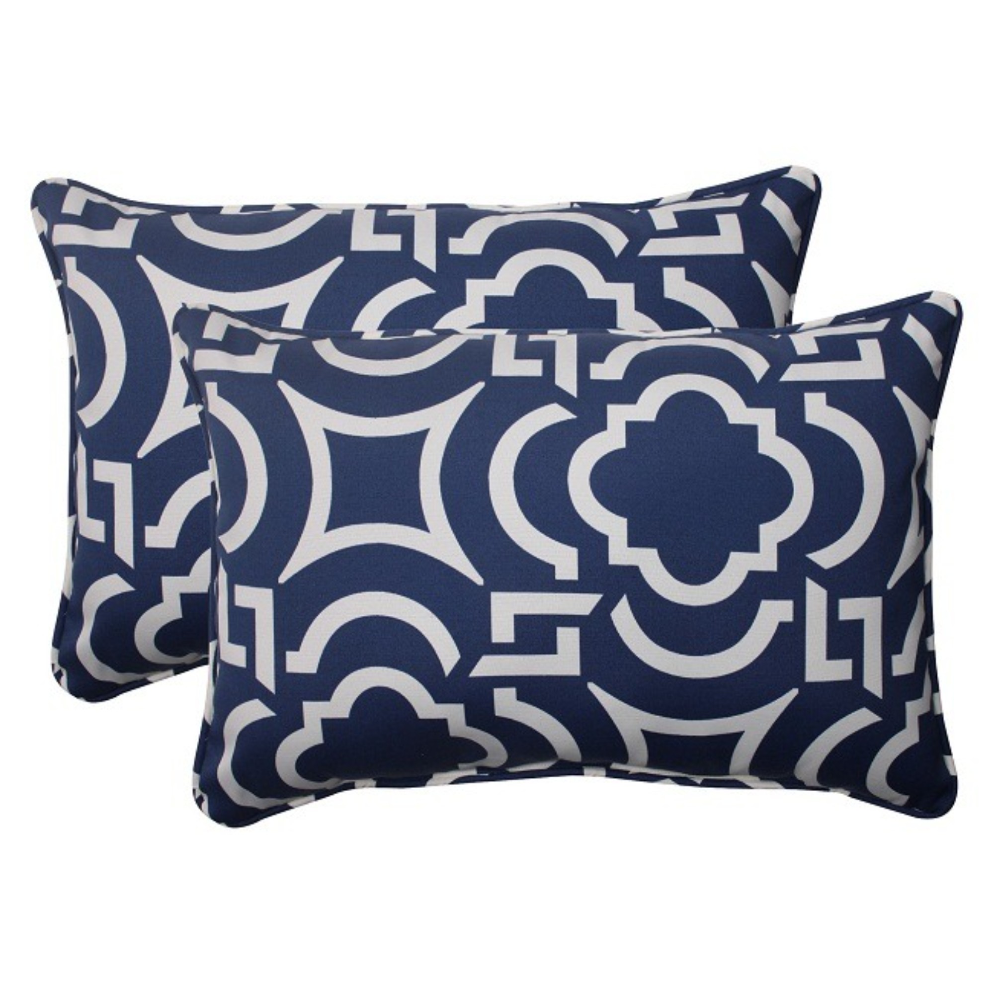 CC Outdoor Living Set of 2 Geometric Navy Blue Sky Outdoor Rectangular Corded Throw Pillows 24.5" at Sears.com