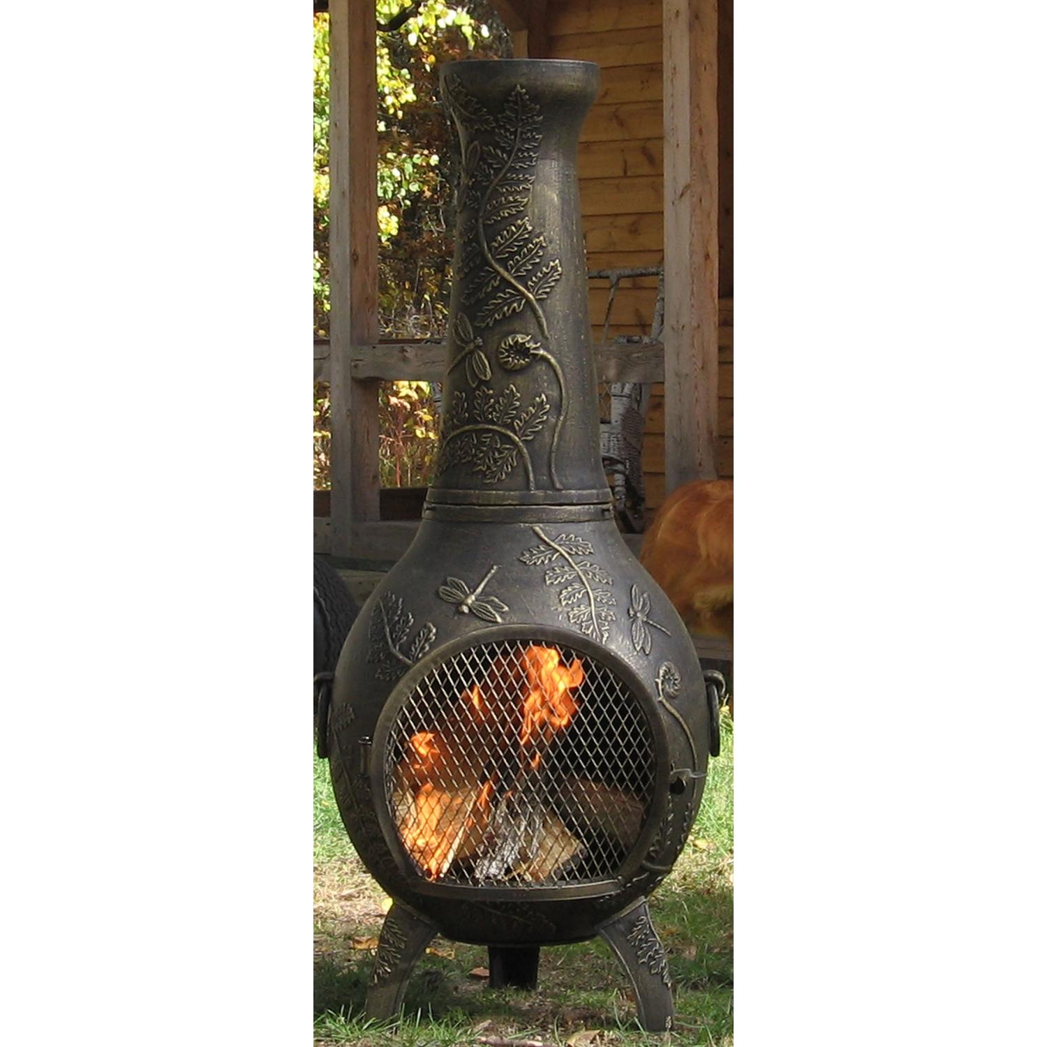 The Blue Rooster Dragonfly Style Cast Aluminum Chiminea With Natural Gas Conversion Kit - Gold Accent at Sears.com