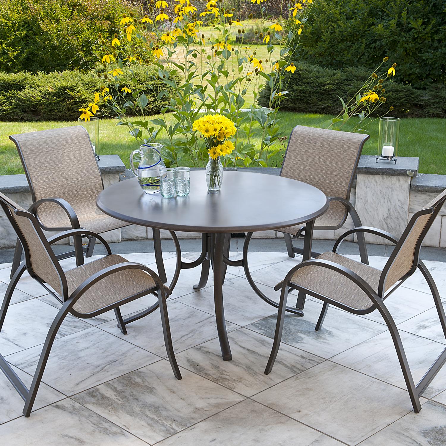 Telescope Casual Aruba Ii 4-person Sling Patio Dining Set With Stacking Chairs And Werzalit Top Table at Sears.com