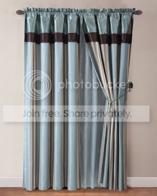 Grand Bedding Contemporary Samuel Blue and Brown Stripes Jacquard Curtain Set w/ Valance/Sheer/Tassels at Sears.com
