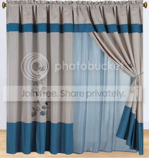 Grand Bedding Floral Embroidered Blue and Beige Curtain Set w/ Valance/Sheer/Tassels at Sears.com