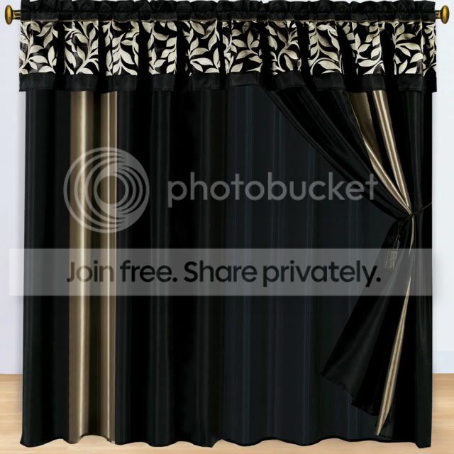 Grand Bedding Chandler Leaf Luxury Black with Gold Curtains 2 x Panels 60x84 ea. with Valance at Sears.com