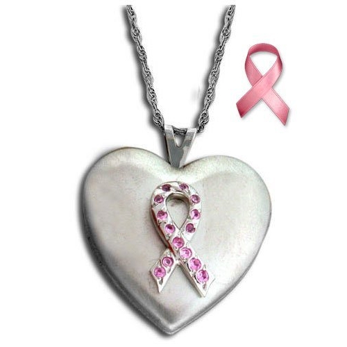 PicturesOnGold.com Sterling Silver And 14k White Gold Breast Cancer Awareness Locket, Solid 14k White Gold, 1 in, size of quarter at Sears.com