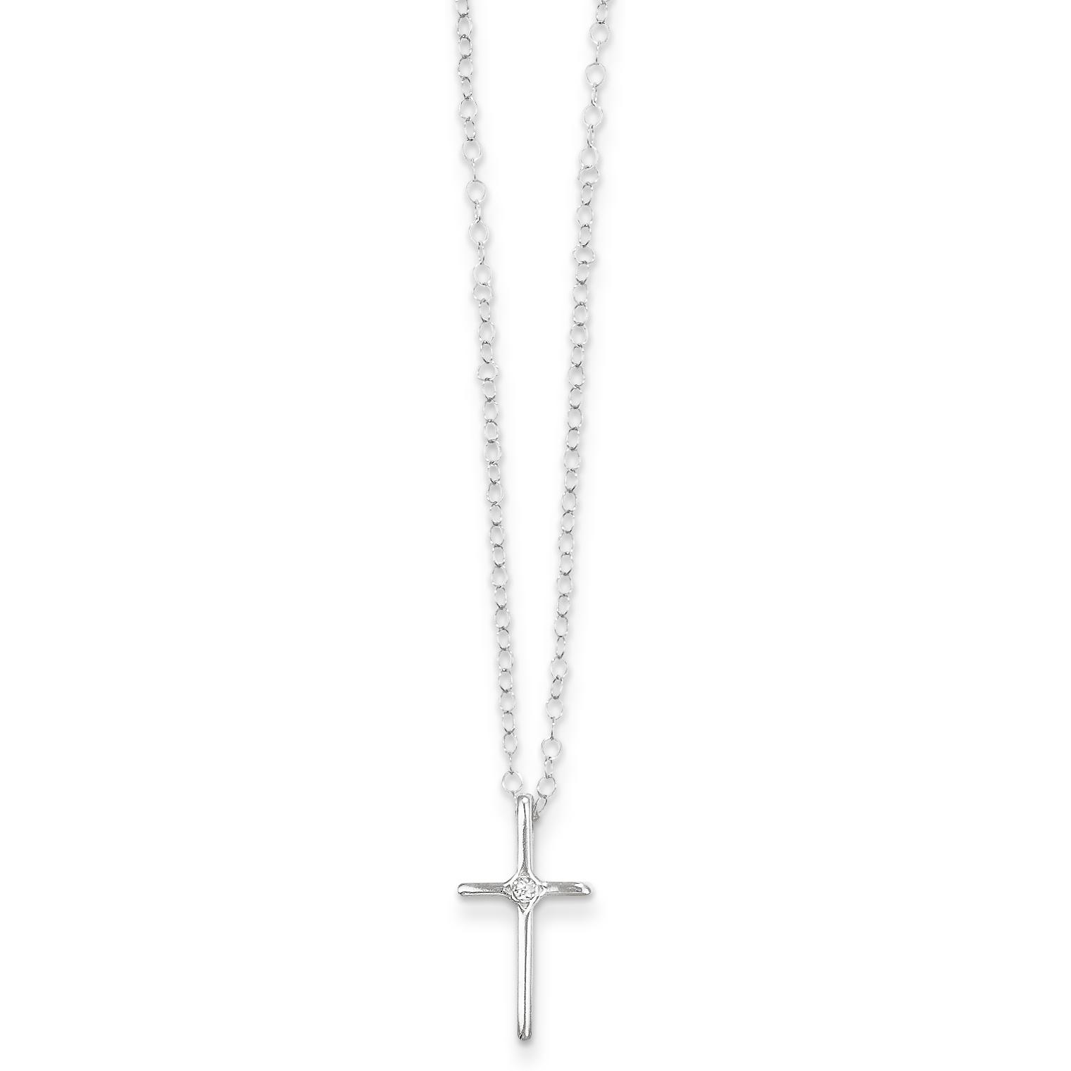 Findingking 14K White Gold .01ct Diamond Cross Childrens Necklace at Sears.com