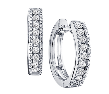 Showman Jewels 10k White Gold Round Cut Diamond Hoop Huggie Milgrain Style Earrings - 14mm Height * 3mm Width (1/4 cttw, H Color, I1 Clarity) at Sears.com