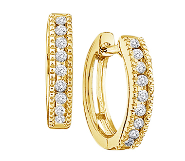 Showman Jewels 10k Yellow Gold Round Cut Diamond Hoop Huggie Milgrain Style Earrings - 14mm Height * 3mm Width (1/4 cttw, H Color, I1 Clarity) at Sears.com
