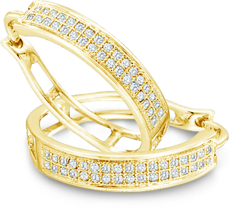 Showman Jewels 10k Yellow Gold Round Diamond Pave Set Hoop Huggie Earrings - 17mm Height * 4mm Width (1/5 cttw, H Color, I1 Clarity) at Sears.com