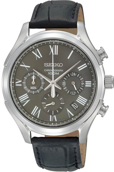 Seiko Men Seiko SSB023  Stainless Steel Case Chronograph Gray Dial Black Leather Strap at Sears.com